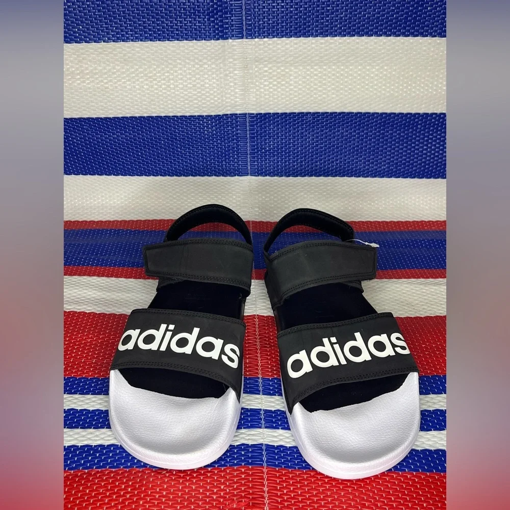 Women’s - Adidas Adilette Sandals Black/White Size 8 Summer Velcro Shoes NWT - Picture 13 of 14